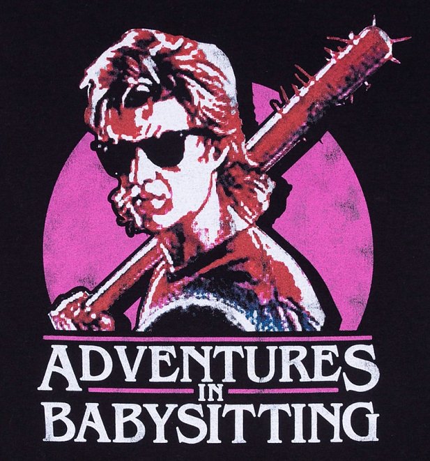Men's Stranger Things Inspired Steve Adventures In Babysitting Black T-Shirt Men's Stranger Things Inspired Steve Adventures In Babysitting Black T-Shirt