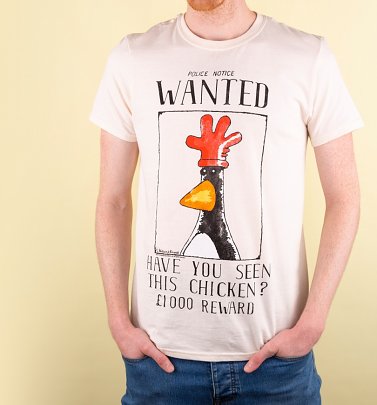 Men's Wallace And Gromit Feathers McGraw Wanted Poster Ecru T-Shirt Men's Wallace And Gromit Feathers McGraw Wanted Poster Ecru T-Shirt