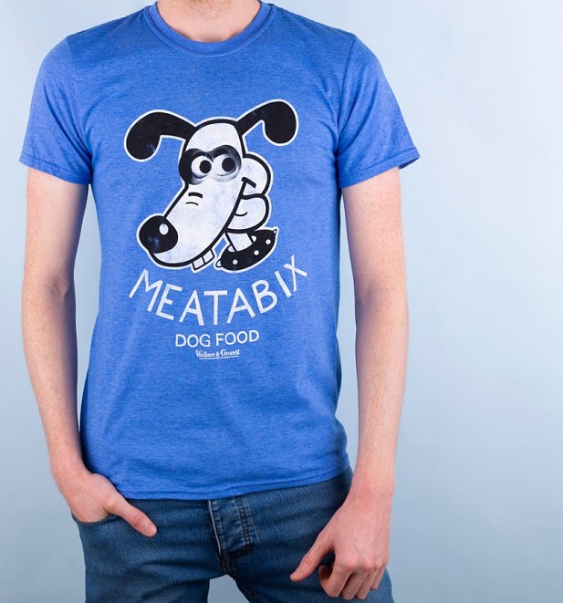 Men's Wallace And Gromit Meatabix Dog Food Heather Blue T-Shirt Men's Wallace And Gromit Meatabix Dog Food Heather Blue T-Shirt
