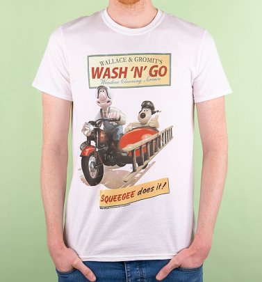 Men's Wallace And Gromit Wash N Go White T-Shirt Men's Wallace And Gromit Wash N Go White T-Shirt