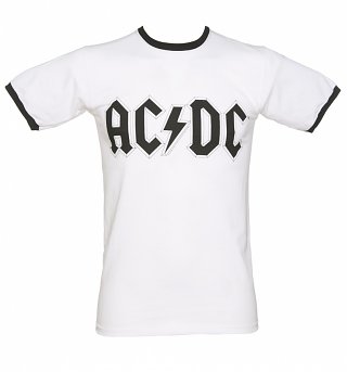 Men's White AC/DC Logo Ringer T-Shirt Men's White AC/DC Logo Ringer T-Shirt