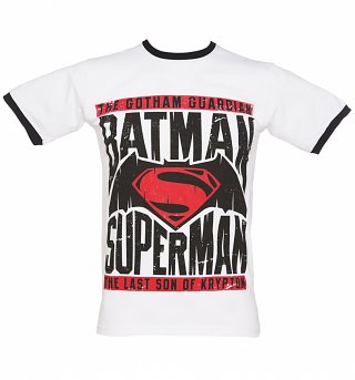 Men's White Batman V Superman Ringer T-Shirt Men's White Batman V Superman Ringer T-Shirt