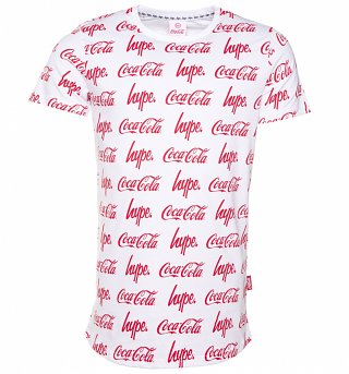 Men's White Coca-Cola Repeat Logo T-Shirt from Hype Men's White Coca-Cola Repeat Logo T-Shirt from Hype