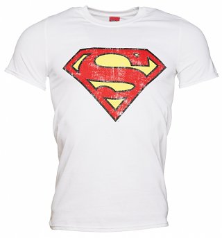 Men's White Distressed Superman Logo T-Shirt Men's White Distressed Superman Logo T-Shirt