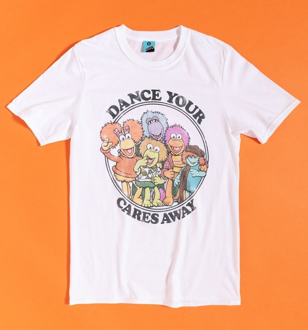 Men's White Fraggle Rock Dance Your Cares Away T-Shirt