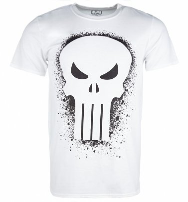 Men's White Marvel Punisher Skull Graffiti T-Shirt Men's White Marvel Punisher Skull Graffiti T-Shirt