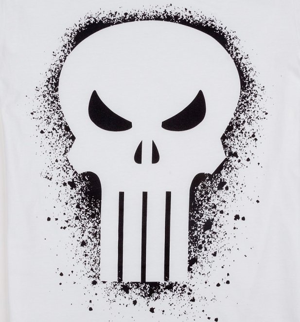 Men's White Marvel Punisher Skull Graffiti T-Shirt Men's White Marvel Punisher Skull Graffiti T-Shirt