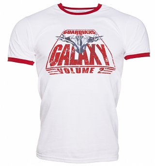 Men's White Retro Guardians of The Galaxy Volume 2 Logo Ringer T-Shirt Men's White Retro Guardians of The Galaxy Volume 2 Logo Ringer T-Shirt