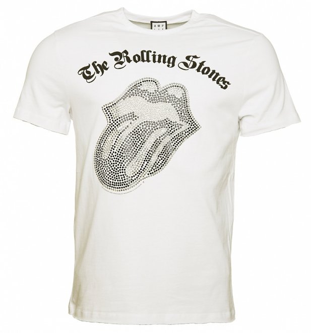 Men's White Rolling Stones Black and Silver Diamante Tongue T-Shirt from Amplified Men's White Rolling Stones Black and Silver Diamante Tongue T-Shirt from Amplified