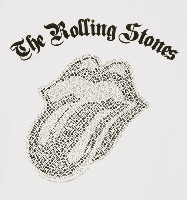 Men's White Rolling Stones Black and Silver Diamante Tongue T-Shirt from Amplified Men's White Rolling Stones Black and Silver Diamante Tongue T-Shirt from Amplified