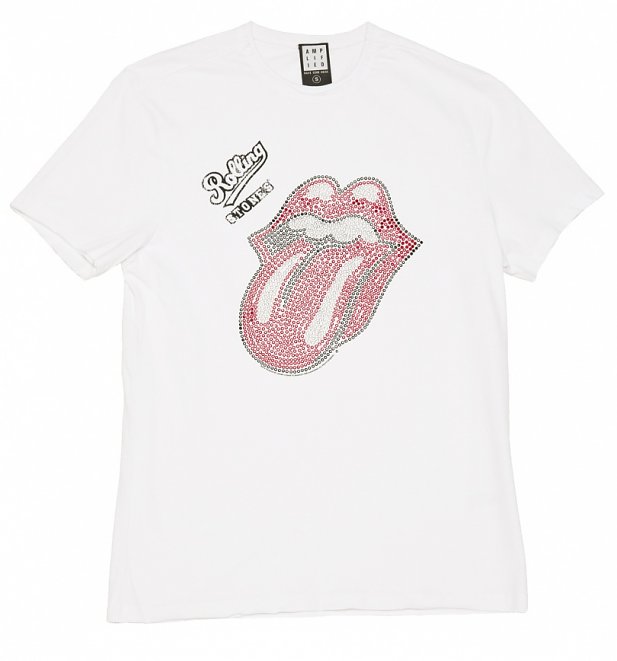 Men's White Rolling Stones Red and Silver Diamante Tongue T-Shirt from Amplified Men's White Rolling Stones Red and Silver Diamante Tongue T-Shirt from Amplified