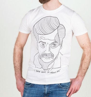 Men's White Ron Swanson Illustration T-Shirt Men's White Ron Swanson Illustration T-Shirt