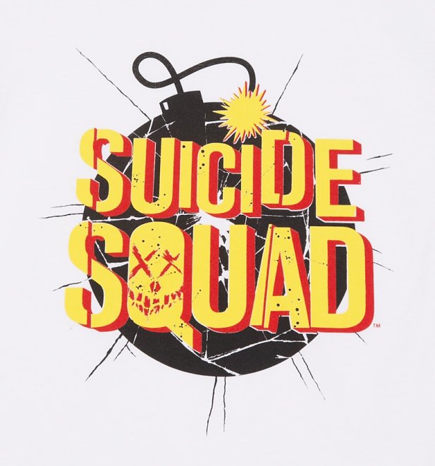Men's White Suicide Squad Exploding Bomb Ringer T-Shirt Men's White Suicide Squad Exploding Bomb Ringer T-Shirt