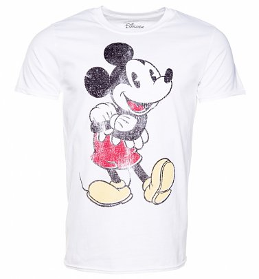 Men's White Distressed Vintage Mickey Mouse Disney T-Shirt Men's White Distressed Vintage Mickey Mouse Disney T-Shirt