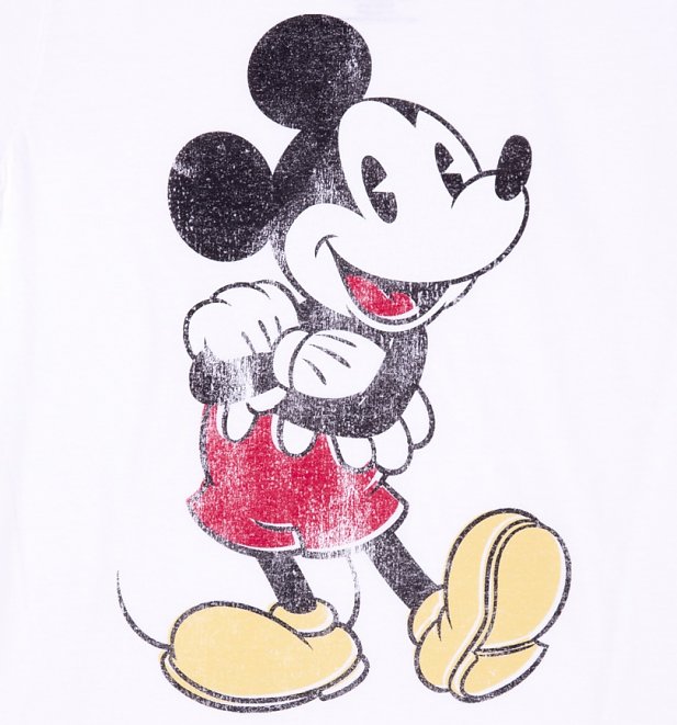 Men's White Distressed Vintage Mickey Mouse Disney T-Shirt Men's White Distressed Vintage Mickey Mouse Disney T-Shirt