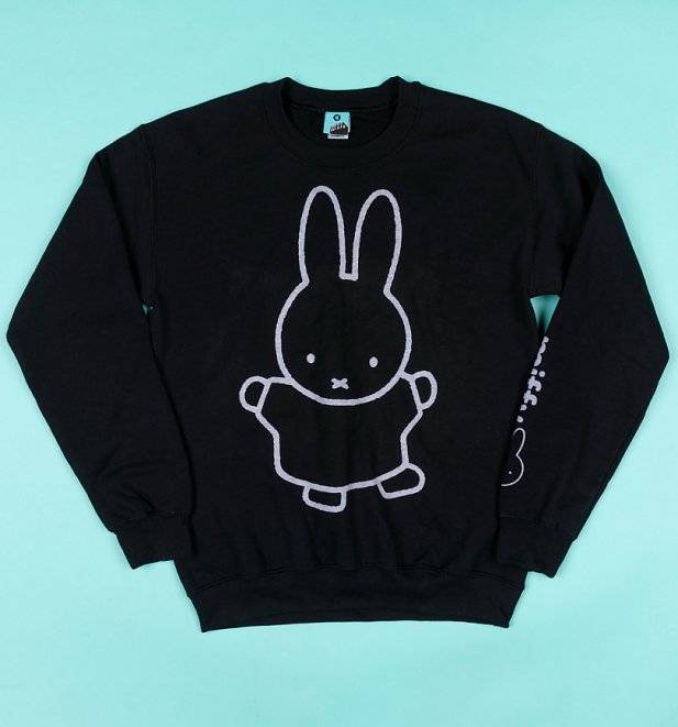 Miffy Black and White Outline Sleeve Print Black Sweater