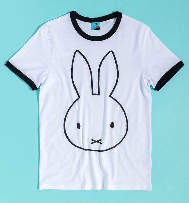 Miffy Face Print White And Black Ringer T-Shirt