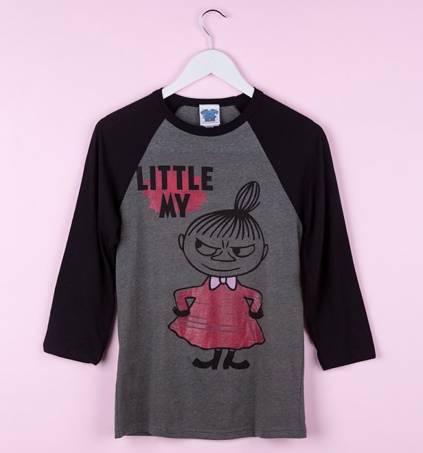 Moomins Little My Grey and Charcoal Raglan Baseball T-Shirt Moomins Little My Grey and Charcoal Raglan Baseball T-Shirt