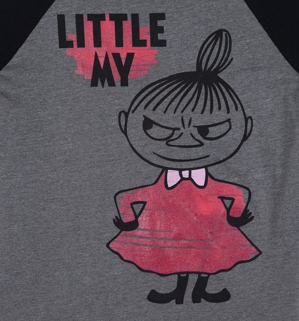 Moomins Little My Grey and Charcoal Raglan Baseball T-Shirt Moomins Little My Grey and Charcoal Raglan Baseball T-Shirt