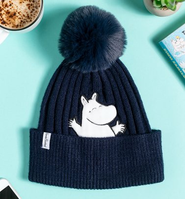 Navy Happy Moomin Knitted Bobble Hat Navy Happy Moomin Knitted Bobble Hat