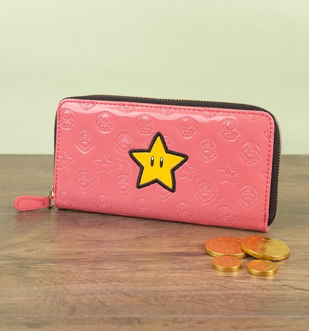 Pink PVC Nintendo Super Mario Brothers Star Zip Up Wallet Pink PVC Nintendo Super Mario Brothers Star Zip Up Wallet
