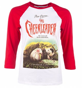 Point Horror Inspired The Cheerleader White And Red Raglan Baseball T-Shirt Point Horror Inspired The Cheerleader White And Red Raglan Baseball T-Shirt