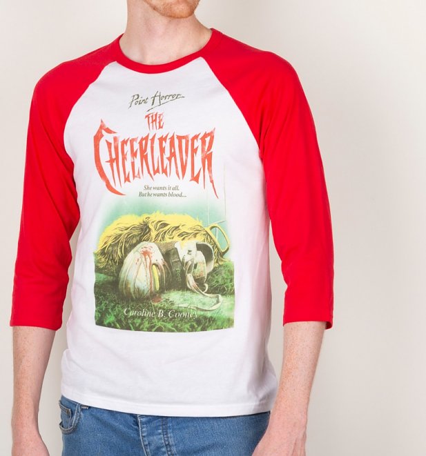 Point Horror The Cheerleader White And Red Raglan Baseball T-Shirt Point Horror The Cheerleader White And Red Raglan Baseball T-Shirt