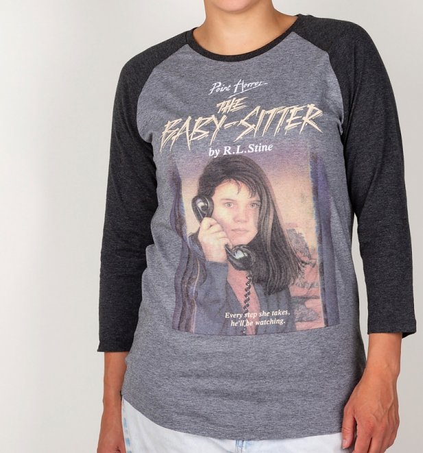 Point Horror The Babysitter Heather Grey and Dark Grey Raglan Baseball T-Shirt Point Horror The Babysitter Heather Grey and Dark Grey Raglan Baseball T-Shirt