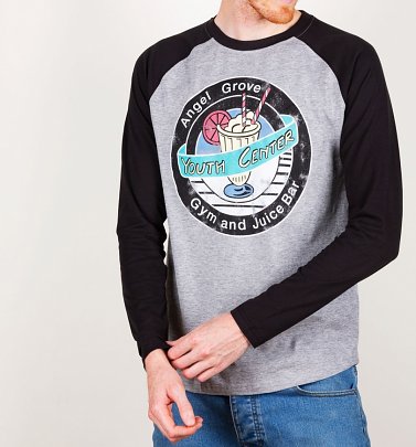 Power Rangers Angel Grove Grey And Black Raglan Baseball T-Shirt Power Rangers Angel Grove Grey And Black Raglan Baseball T-Shirt