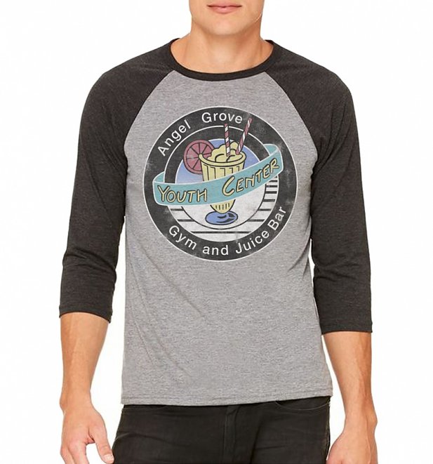 Power Rangers Angel Grove Grey And Black Raglan Baseball T-Shirt Power Rangers Angel Grove Grey And Black Raglan Baseball T-Shirt