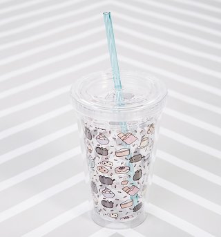 Pusheen Drinks Cup With Straw Pusheen Drinks Cup With Straw