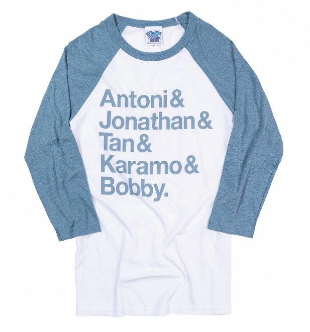 Queer Eye Names White And Denim Blue Raglan Baseball Shirt Queer Eye Names White And Denim Blue Raglan Baseball Shirt