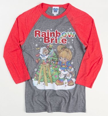 Rainbow Brite Christmas Tree Heather Grey And Red Raglan Baseball Shirt Rainbow Brite Christmas Tree Heather Grey And Red Raglan Baseball Shirt