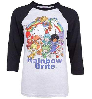 Rainbow Brite and the Colour Kids White And Charcoal Raglan Baseball T-Shirt Rainbow Brite and the Colour Kids White And Charcoal Raglan Baseball T-Shirt