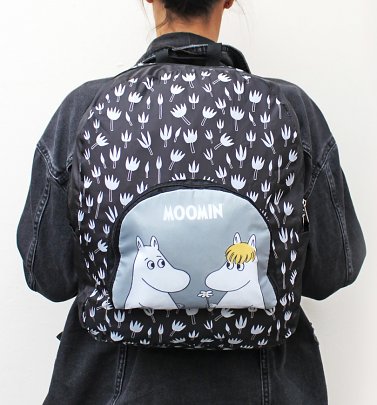 Recycled Black Moomin Foldaway Backpack from House of Disaster