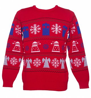 Red Doctor Who Knitted Christmas Jumper Red Doctor Who Knitted Christmas Jumper