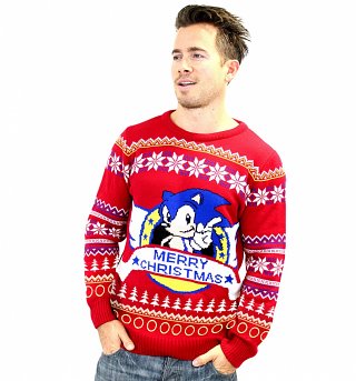 Red Knitted Sonic The Hedgehog Fair Isle Christmas Jumper Red Knitted Sonic The Hedgehog Fair Isle Christmas Jumper