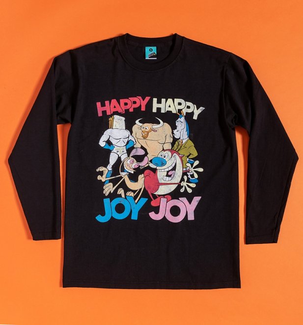 Ren And Stimpy Happy Happy Joy Joy Black Long Sleeve T-Shirt