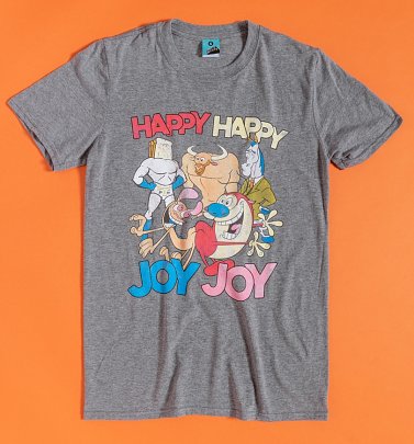 Ren And Stimpy Happy Happy Joy Joy Grey Marl T-Shirt Ren And Stimpy Happy Happy Joy Joy Grey Marl T-Shirt