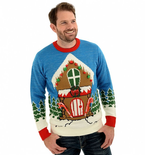 Retro Light Up Gingerbread House Christmas Jumper With Pom Poms from