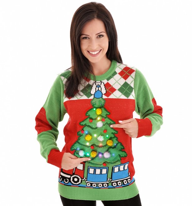 Retro Light Up Tree And Train Knitted Jumper from Cheesy Christmas Jumpers