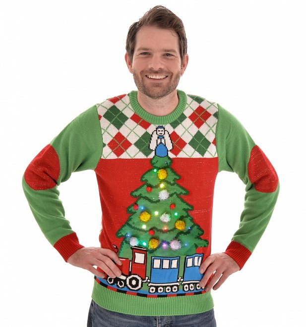 Retro Light Up Tree And Train Knitted Jumper from Cheesy Christmas Jumpers