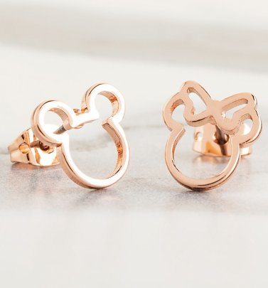 Rose Gold Plated Disney Mickey and Minnie Mismatched Stud Earrings Rose Gold Plated Disney Mickey and Minnie Mismatched Stud Earrings
