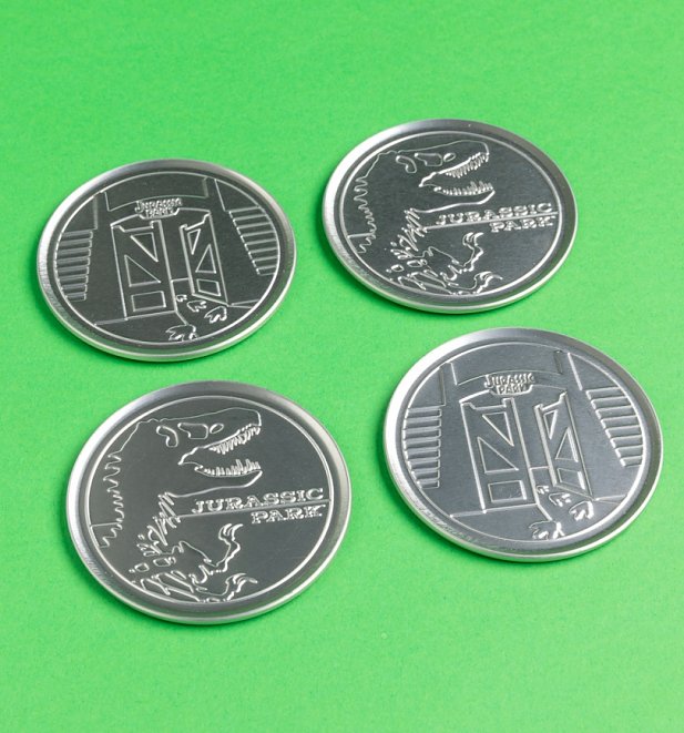Set of Four Jurassic Park Metal Embossed Coasters Set of Four Jurassic Park Metal Embossed Coasters