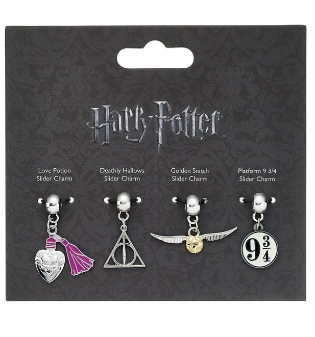 Silver Plated Harry Potter Icons Set of 4 Slider Charms Silver Plated Harry Potter Icons Set of 4 Slider Charms