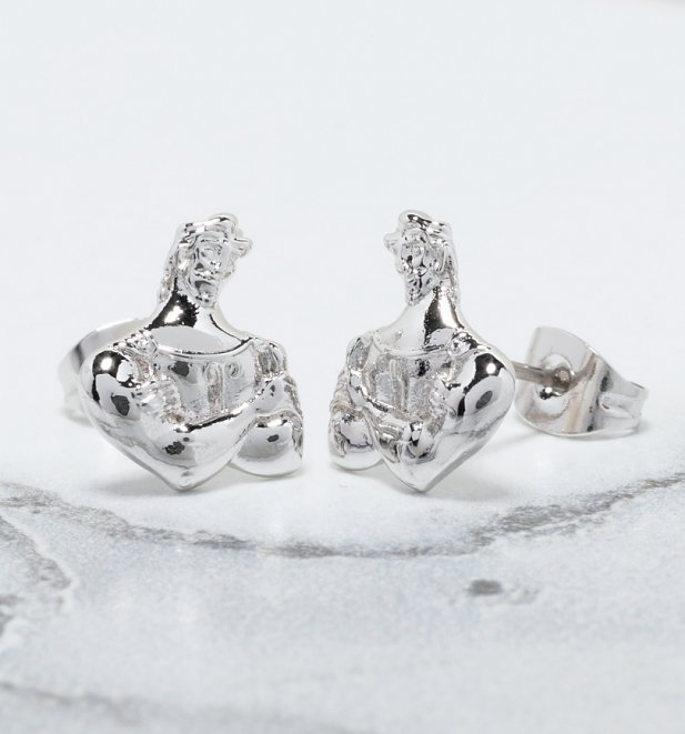 White Gold Plated Hercules Muscle Stud Earrings White Gold Plated Hercules Muscle Stud Earrings