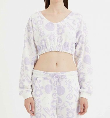 Smiley All Over Print Cropped Sweater