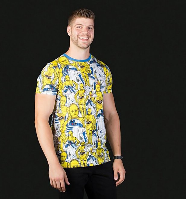 Star Wars R2-D2 and C-3PO All Over Print T-Shirt from Cakeworthy Star Wars R2-D2 and C-3PO All Over Print T-Shirt from Cakeworthy