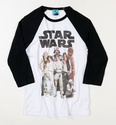 Star Wars Group Shot White And Black Baseball Shirt Star Wars Group Shot White And Black Baseball Shirt