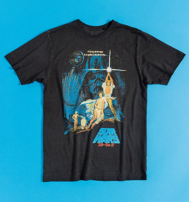 Star Wars Japanese A New Hope Poster Vintage Wash Black T-Shirt